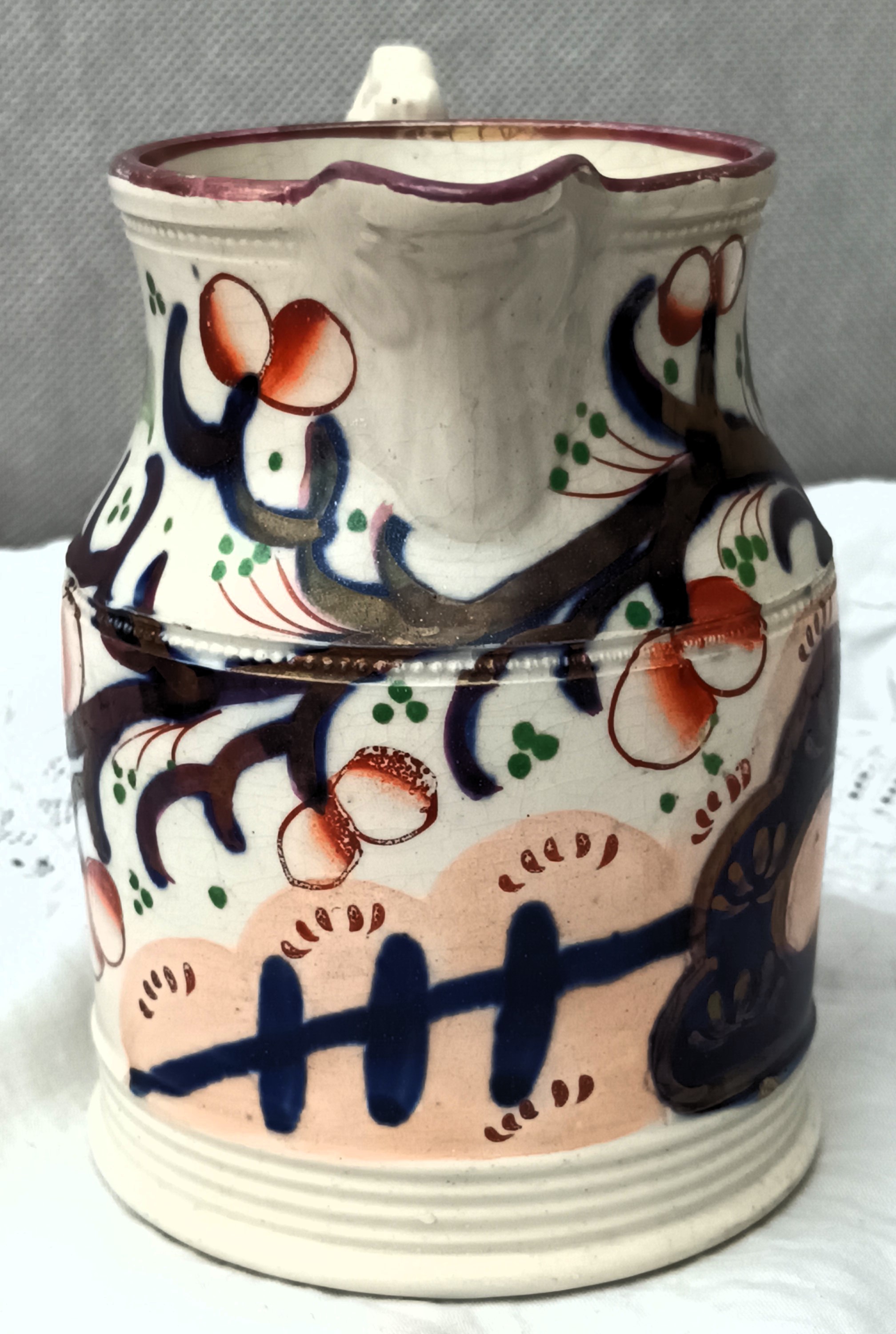 Antique Victorian Gaudy Welsh "Cherry Tree" Jug - Image 4